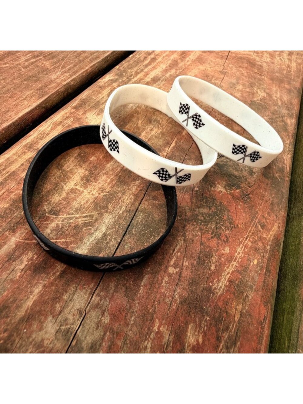 Checkered Racing Flag Silicone Wristbands Black White Rubber Bracelet Lot of 3 R